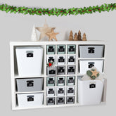 24 Boxen für einen DIY Adventskalender mit Beschriftungsclips für einen Würfelregal - zum Befüllen nachhaltig wiederverwendbar für die ganze Familie